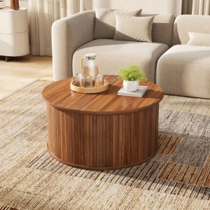Merax Couchtisch Rund Höhenverstellbar Stauraum MDF
