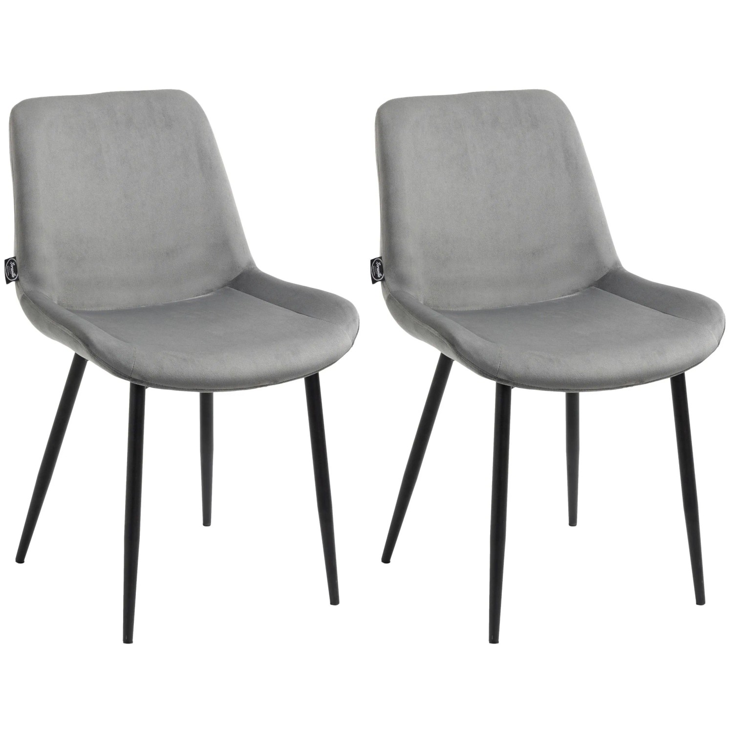 DELUKE 2er Set Esszimmerstühle WIKIL Samt 80x51x60cm Grau Samt Metall Matt Schwarz Gestell Stühle Esszimmerstühle Esstisch Küchenstuhl