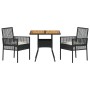 Schwarze 3-tlg. vidaXL Garten Essgruppe aus Poly Rattan mit Tisch und zwei Stühlen.