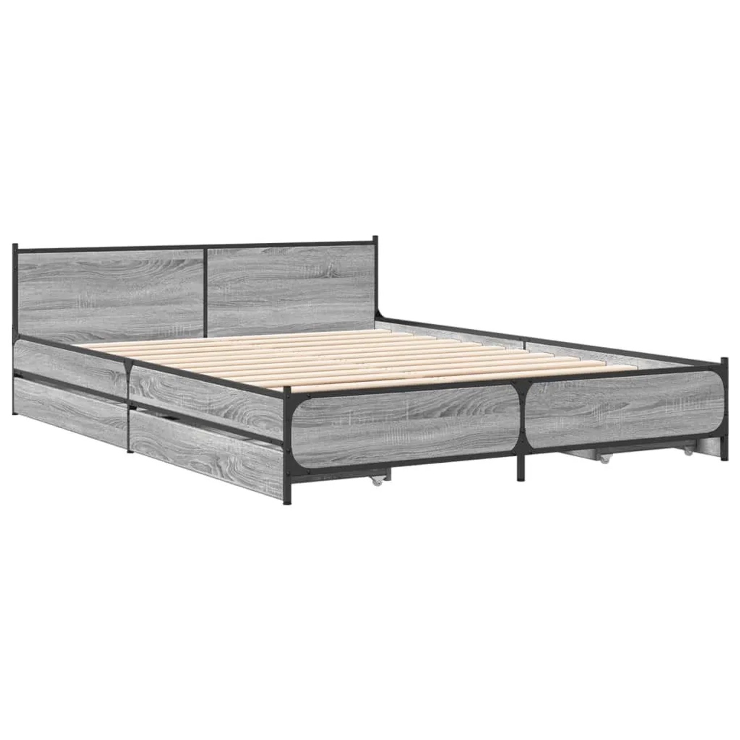 vidaXL Bettgestell mit Schubladen Grau Sonoma 135x190 cm Holzwerkstoff 3279 günstig online kaufen