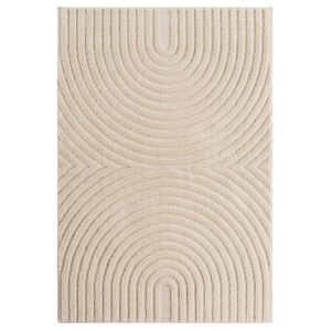 Moderner Kurzflorteppich in Creme mit skandinavischem 3D-Reliefmuster, 60x110 cm.