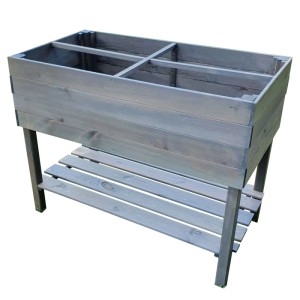 Graues Promadino Balkon-Kräuterbeet aus Holz mit Ablage und Beinen.