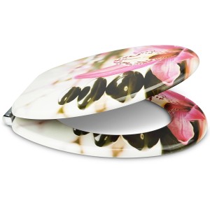 Sanfino WC-Sitz Pink Flower, Toilettendeckel mit Absenkautomatik, Holz mit Blumenmuster.