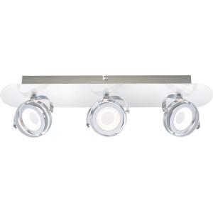Moderner OBI LIGHTING LED 3er-Spot Montaro in Chrom-Optik mit schwenkbaren Spots.