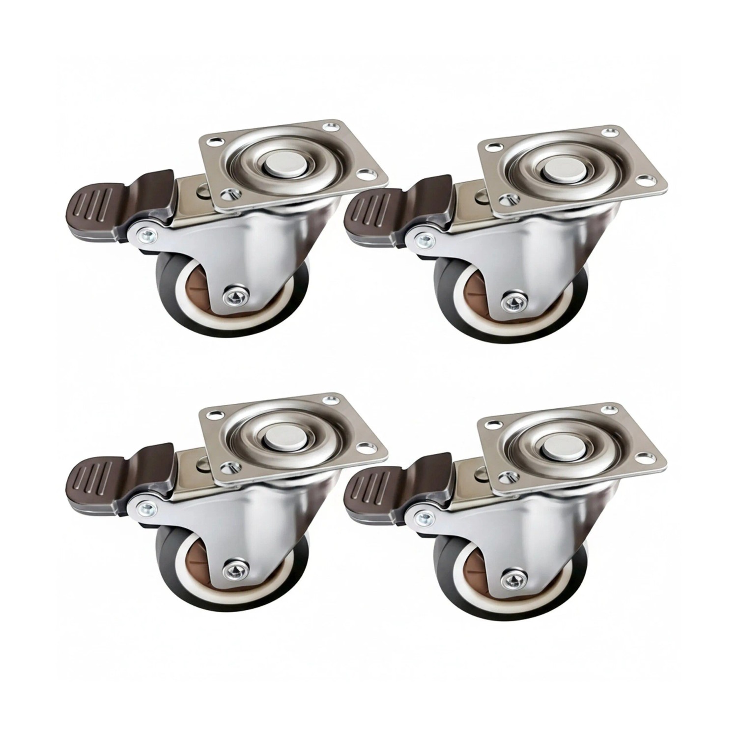 Relaxdays Lenkrollen 4er Set Gummi Stahl Braun mit Bremse 6,5 cm x 5 cm