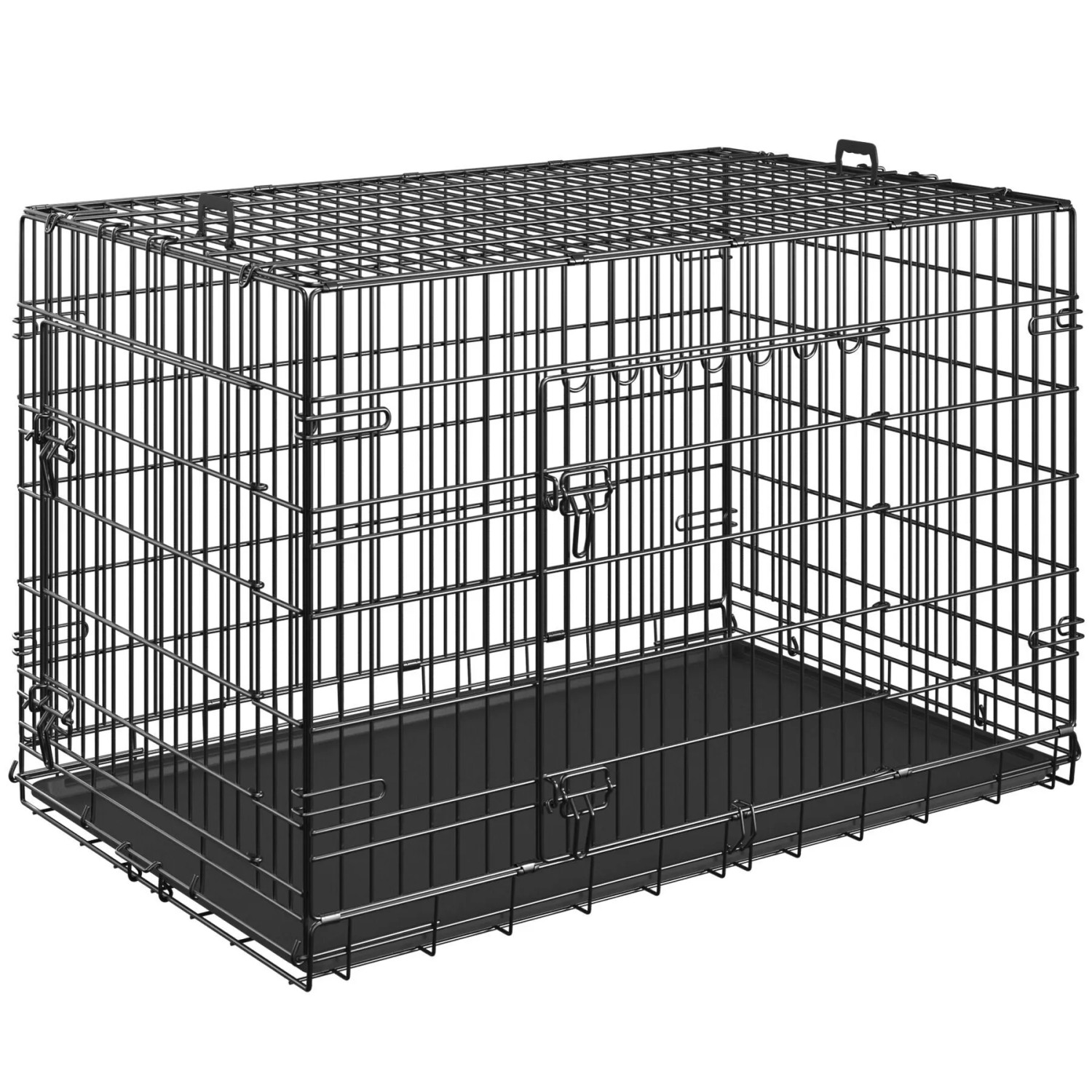 Tectake Hundekäfig Gitterbox Luna Klappbar  Mit 2 Tragegriffen Robuste Stahlgitter  121 50 x 75 50 x 80 50 cm Schwarz