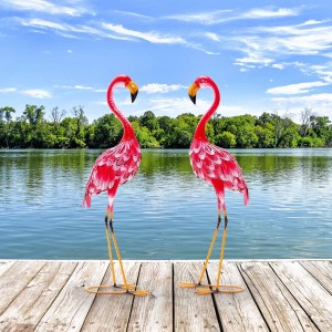 Costway 2er Set Flamingo Gartenstatuen Metallfigur Rosa