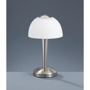 Trio LED-Tischleuchte Touch Nickel matt mit satiniertem Glas, Nachttischlampe.