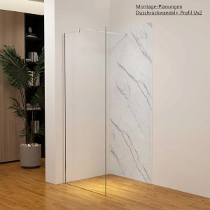 Duschparadies Duschrückwand mit weißem Marmormuster als Wandverkleidung im Badezimmer.