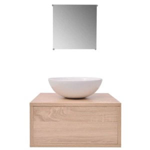 vidaXL 3-Tlg Badmöbel und Waschbecken Set Beige 272226
