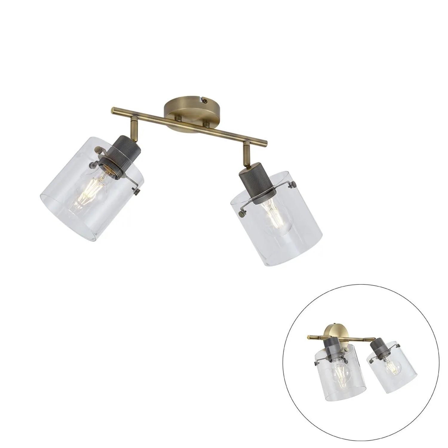 QAZQA Design Deckenstrahler Bronze mit Klarglas 2-Licht Domo