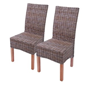 2er Set Esszimmerstühle aus Kubu-Rattan, grau, mit Holzbeinen. Polsterstuhl für Esszimmer.