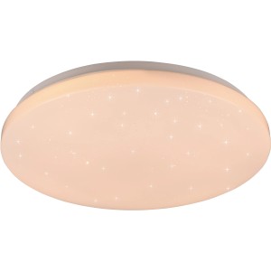 Weiße LED-Deckenleuchte Kira mit Starlight-Effekt, geeignet für Wohn- und Schlafzimmer.