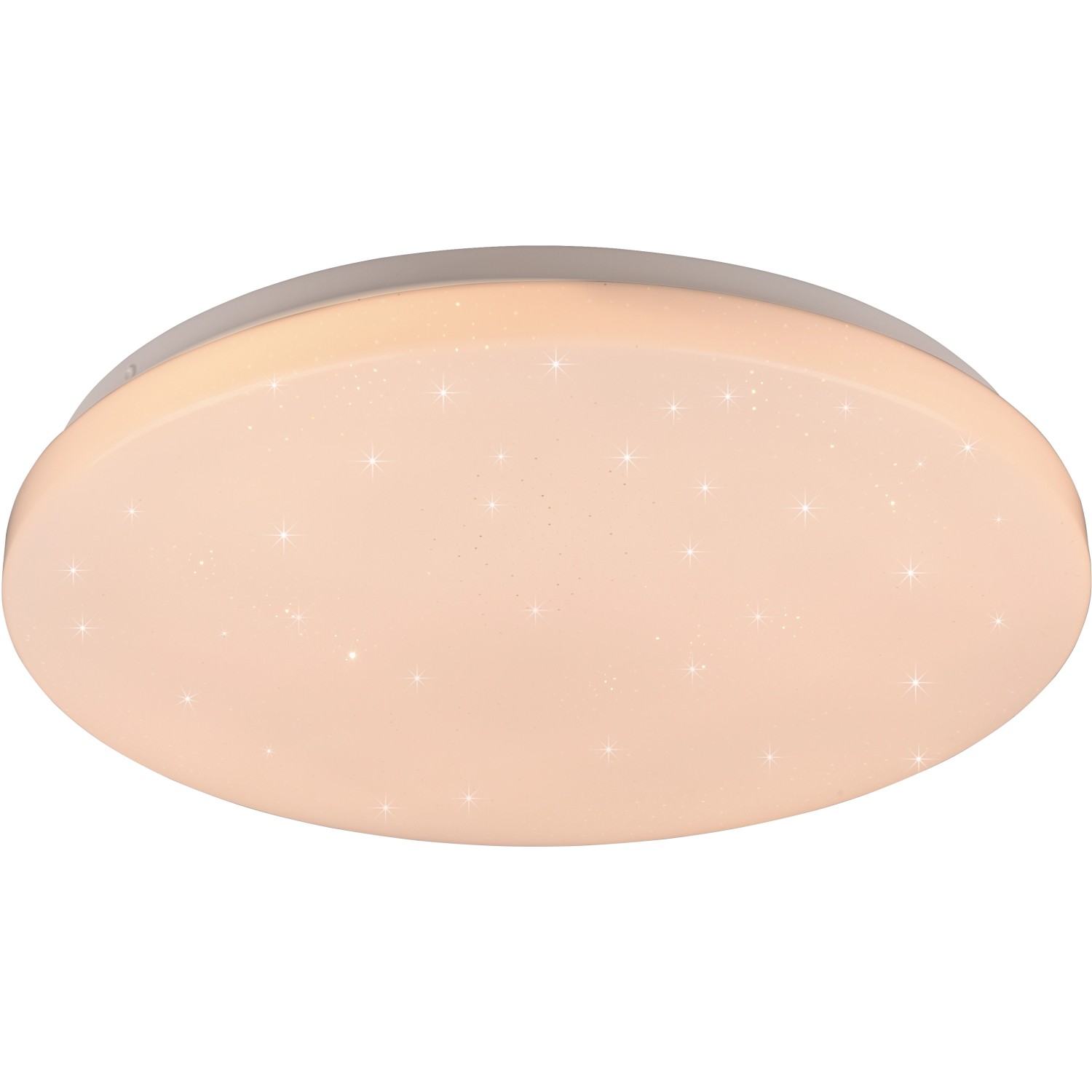 Weiße LED-Deckenleuchte Kira mit Starlight-Effekt, geeignet für Wohn- und Schlafzimmer.