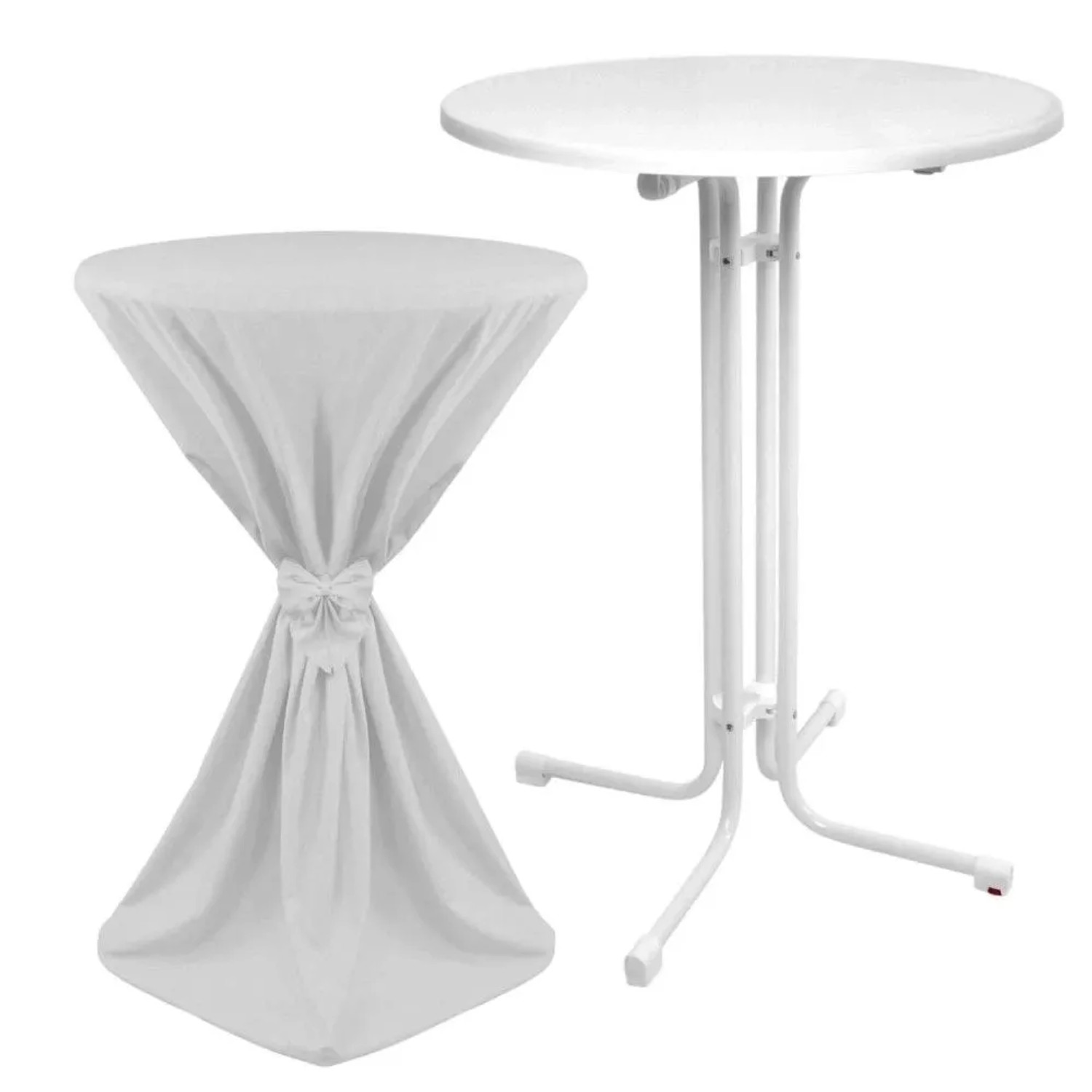 Beautissu Sylt Stehtisch ø 70cm Weiß mit Giulia Stehtischhusse ø 70cm Weiß