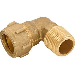 Klemmring-Winkel aus Messing, 18 mm x 21 mm (R 1/2), für Kupferrohr-Verbindungen.