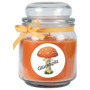 HS Candle Duftkerze Viel Glück Orange Honigmelone im Glas mit Schleife.