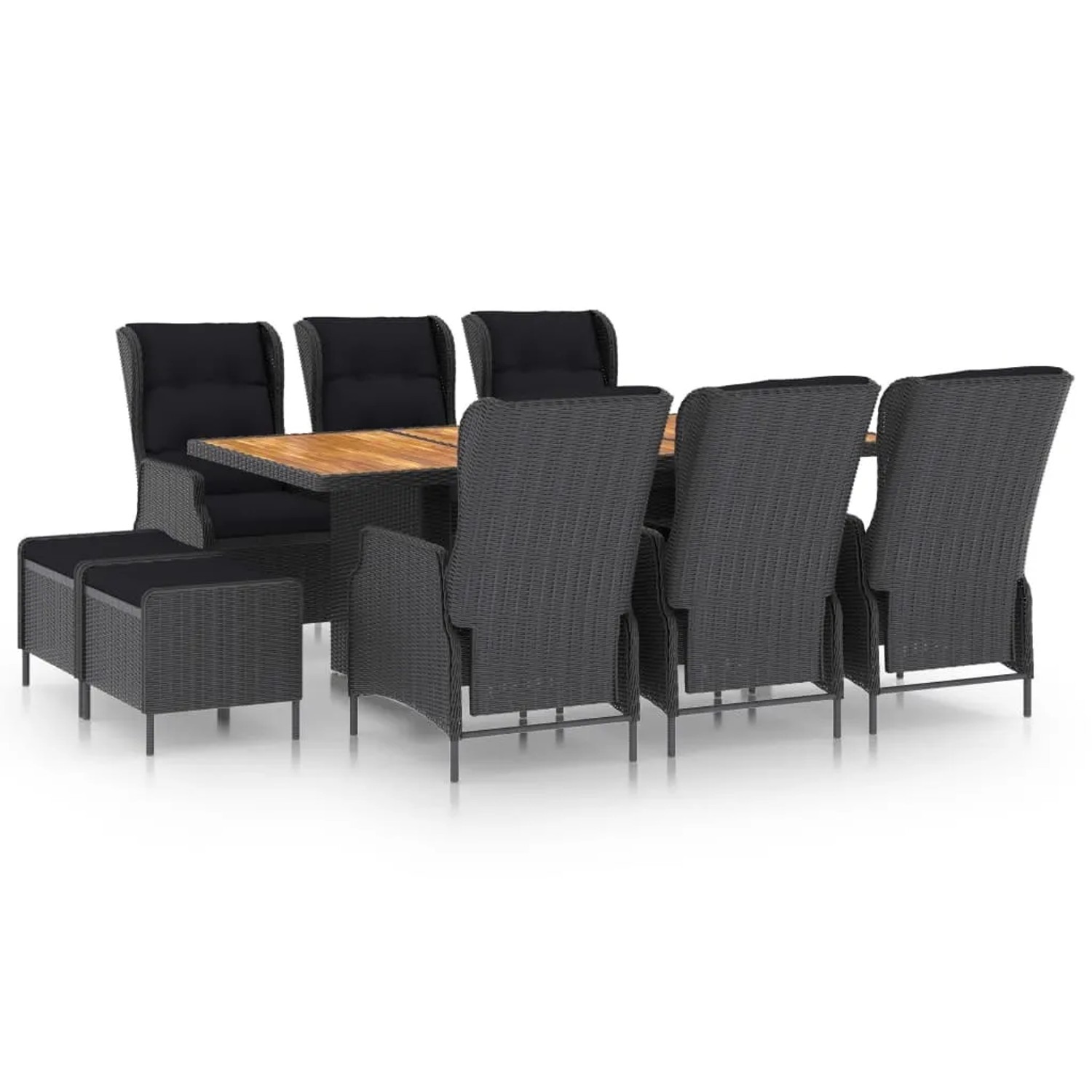 vidaXL 9-Tlg Garten-Essgruppe mit Auflagen Poly Rattan Dunkelgrau 3060158