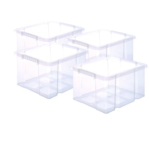4 transparente BigDean Euroboxen, 44x35x24cm, stapelbar, für Kastenregale, ohne Deckel.