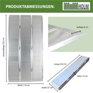 DREIBREIT klappbare Alu-Auffahrrampe, 222cm, Tragkraft 1650kg, für Autoanhänger.