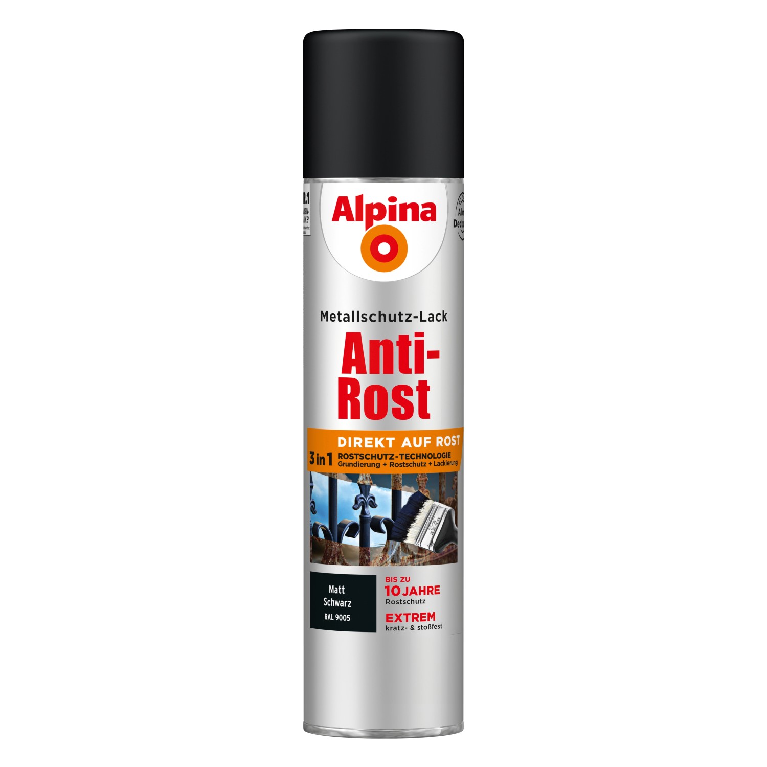 Alpina Metallschutz-Lack Anti-Rost Spray Schwarz matt 400 ml