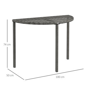 Grauer Outsunny Rattan Beistelltisch, 100x50x74 cm, ideal für Balkon und Garten.