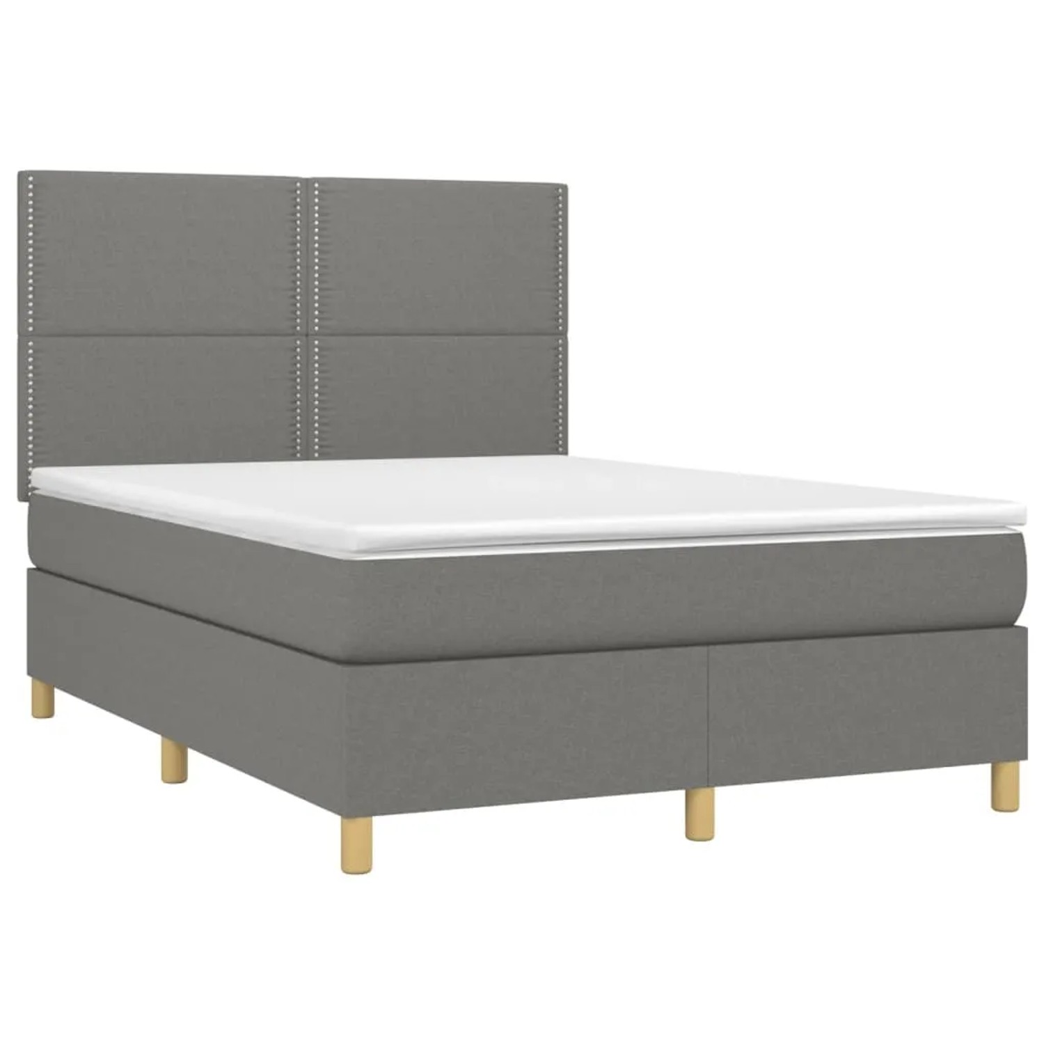 Dunkelgraues vidaXL Boxspringbett 140x190 cm mit Matratze und Kopfteil.