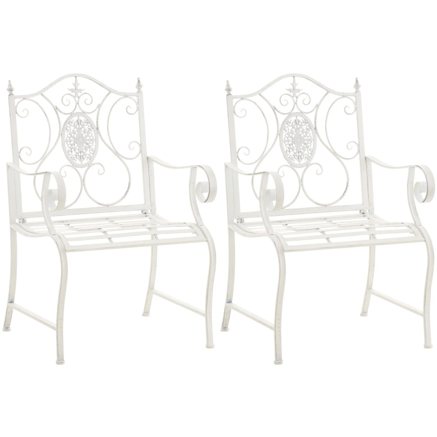 DELUKE 2er Set Gartenstühle AUSTIN Metall Antik Weiß 62x53x94cm Balkonstuhl Terrasse Garten