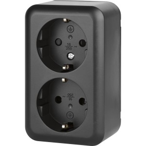 Aufputz Doppelsteckdose in Anthrazit, 2-fach für Innenräume.