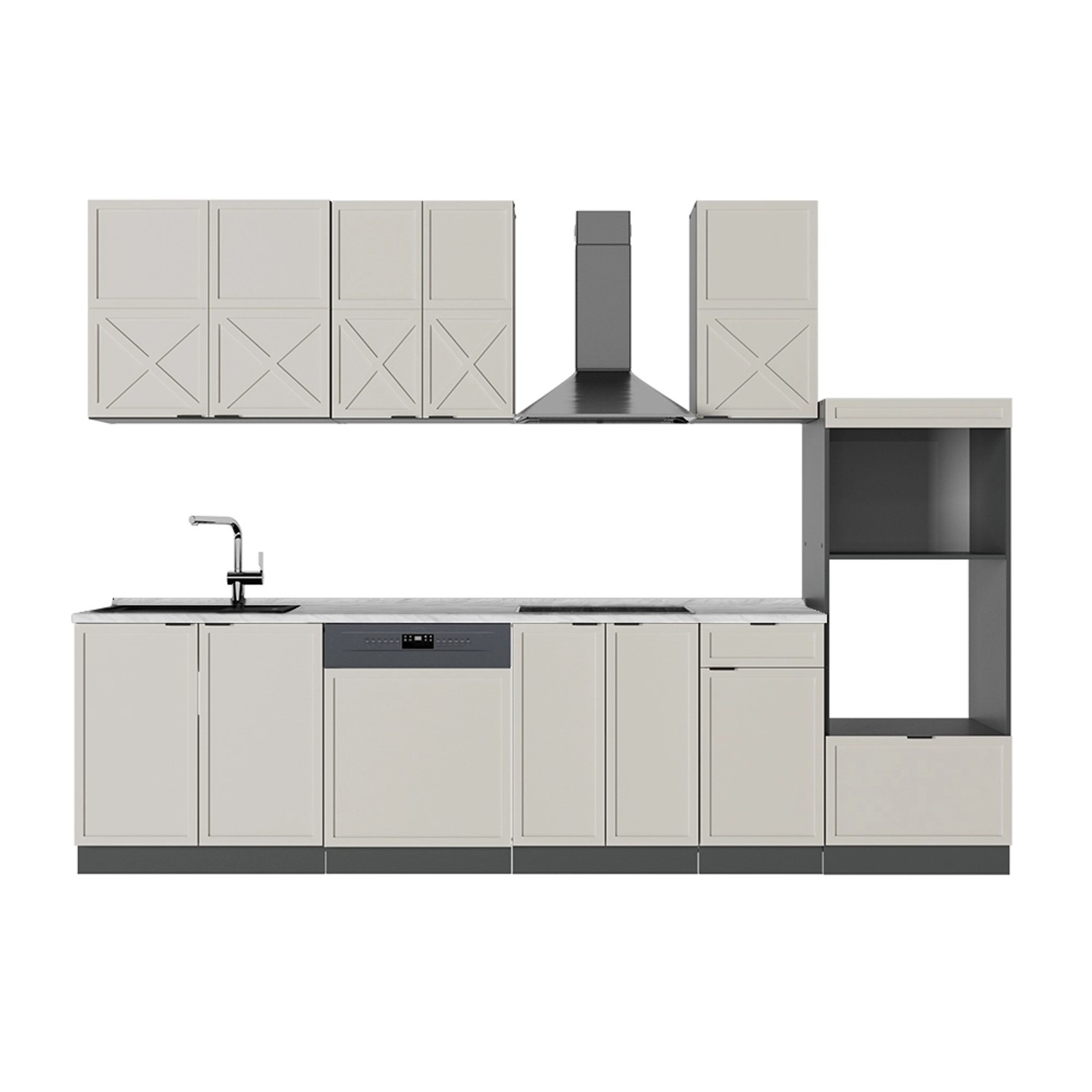 Vicco Fame-Line Küchenzeile GrauBeige/Anthrazit 300 cm mit Hochschrankohne günstig online kaufen