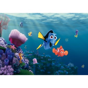 Disney Fototapete Findet Dorie mit Nemo im blauen Ozean, Korallenriff. Kinderzimmer Deko.