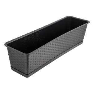 BigDean 3er Set Blumenkasten Mit Untersetzer 60 Cm Lang Rattan Optik Anthrazit Aus PP Kunststoff Balkon Pflanzkasten Schmal Balkonkasten BigDean 3er Set Blumenkasten mit Untersetzer 60 cm lang Rattan-Optik anthrazit - aus PP-Kunststoff - Balkon Pflanzkasten schmal Balkonkasten