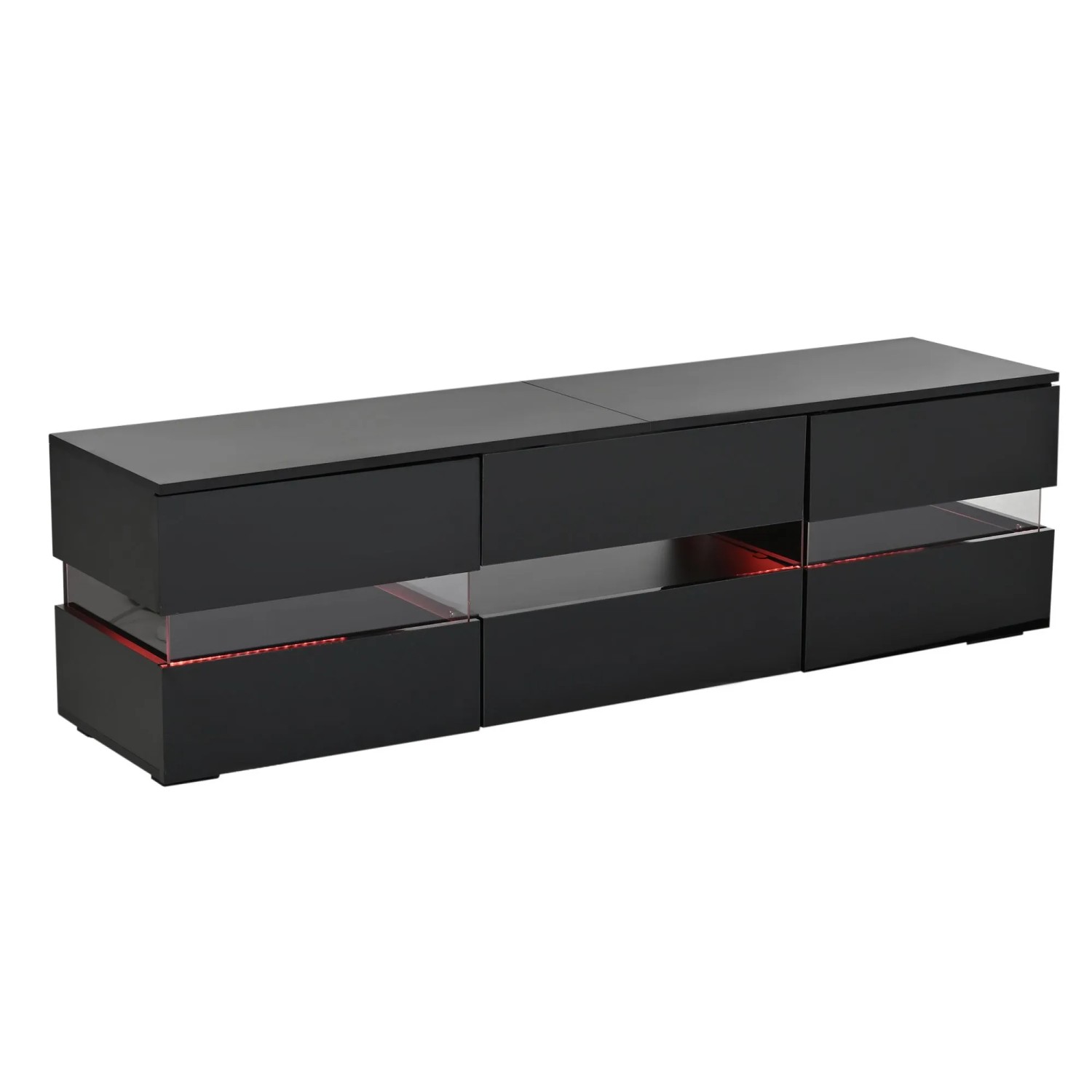 ModernLuxe TV Lowboard mit 4 Türen 2 Schubladen Offenem Fach Led Spanplatte Schwarz