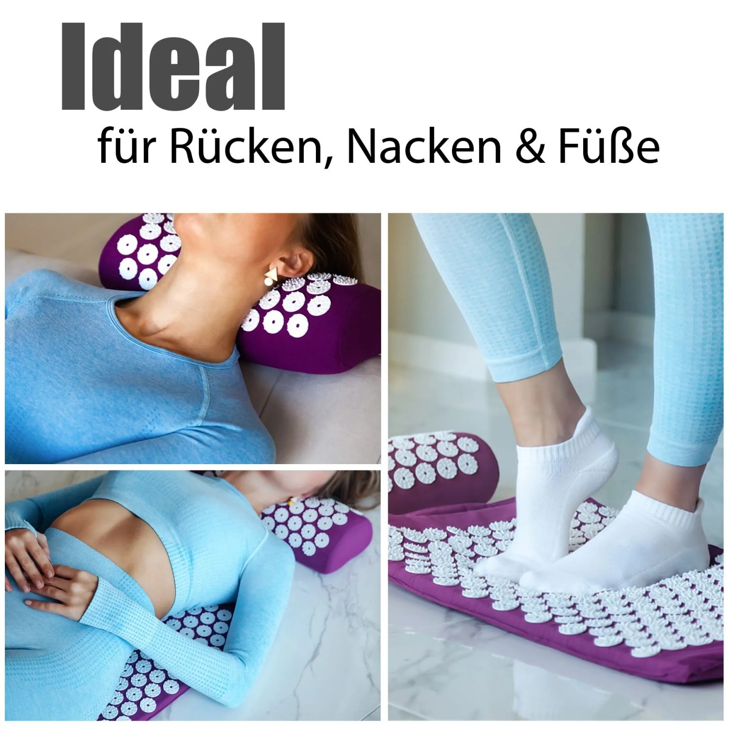 BigDean Akupressurmatte Mit Kissen Und Hülle Massagematte Zur Entspannung Lila_5