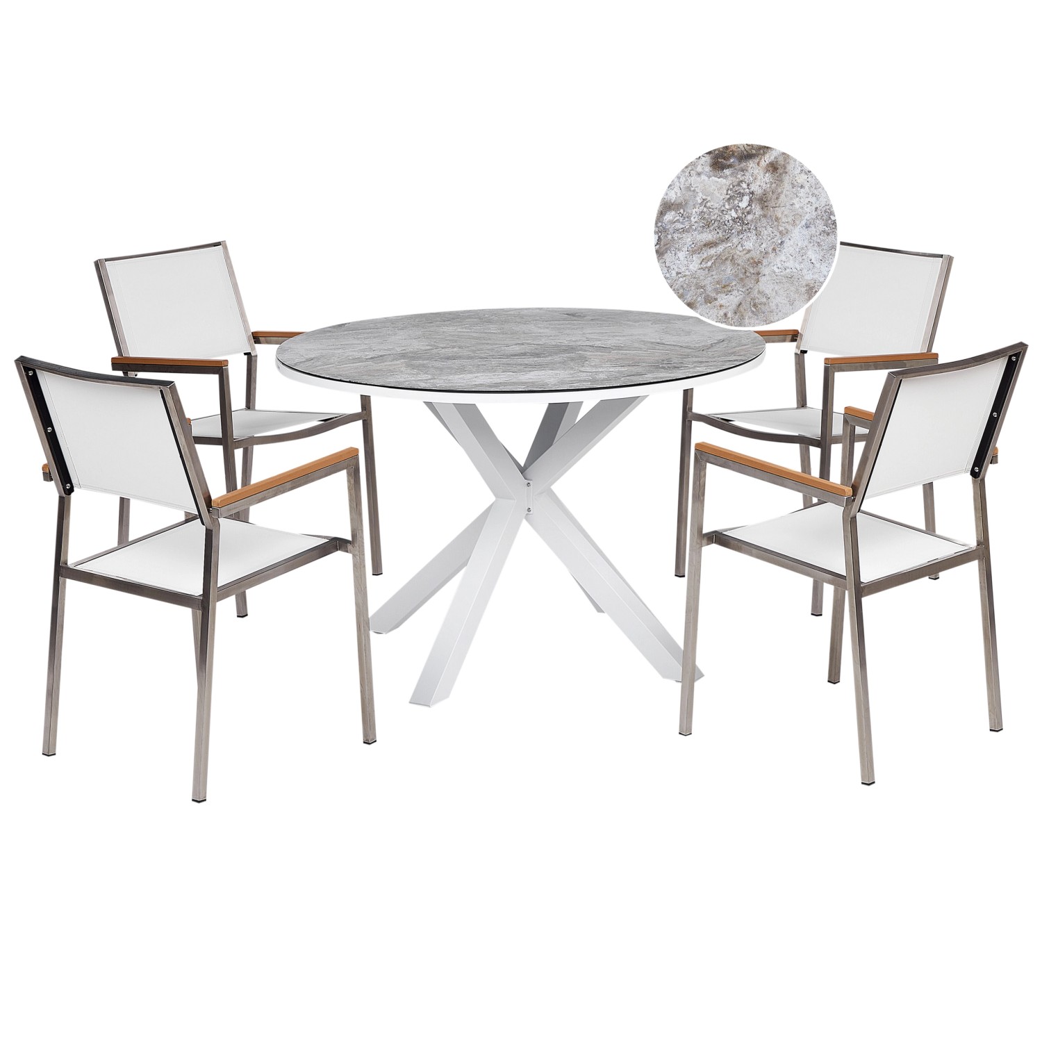 Beliani Gartentisch Set MALETTO/GROSSETO Weißer Marmor günstig online kaufen