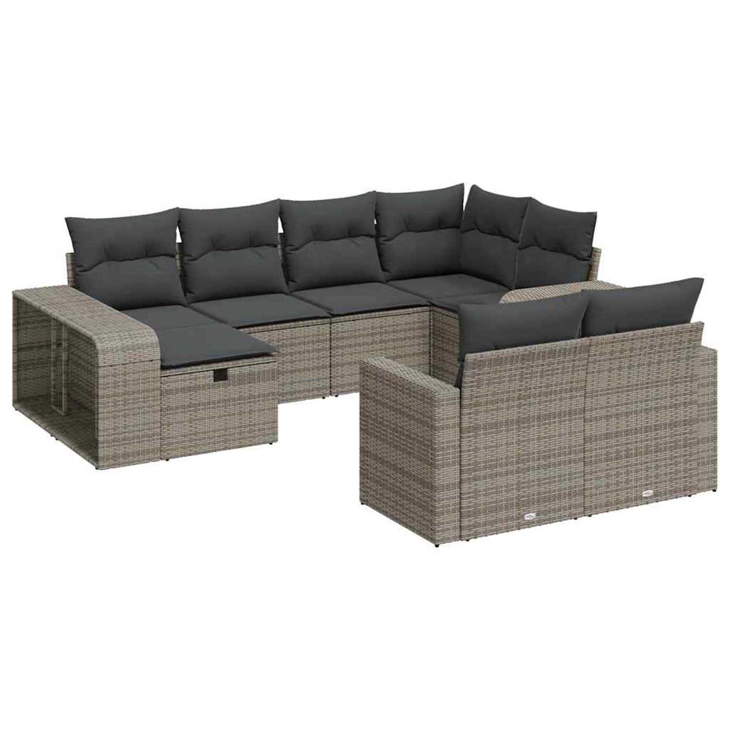vidaXL 10-Tlg Garten-Sofagarnitur mit Kissen Grau Poly Rattan 3326064
