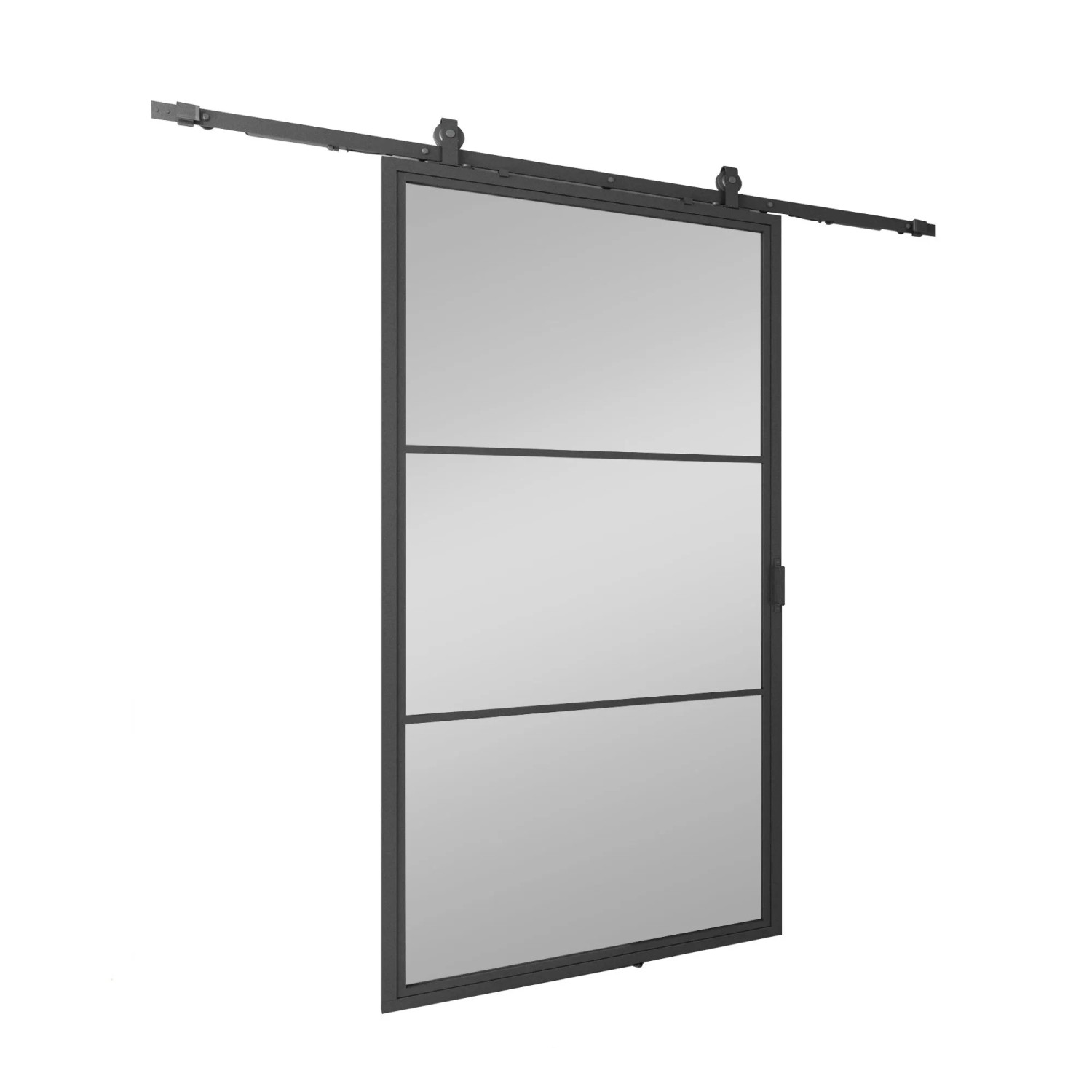 inova Loft Glasschiebetür 900 x 2150 mm 3 Felder Grauglas Komplettset aus Stahl in Schwarz inkl. 2Seitiger Softclose