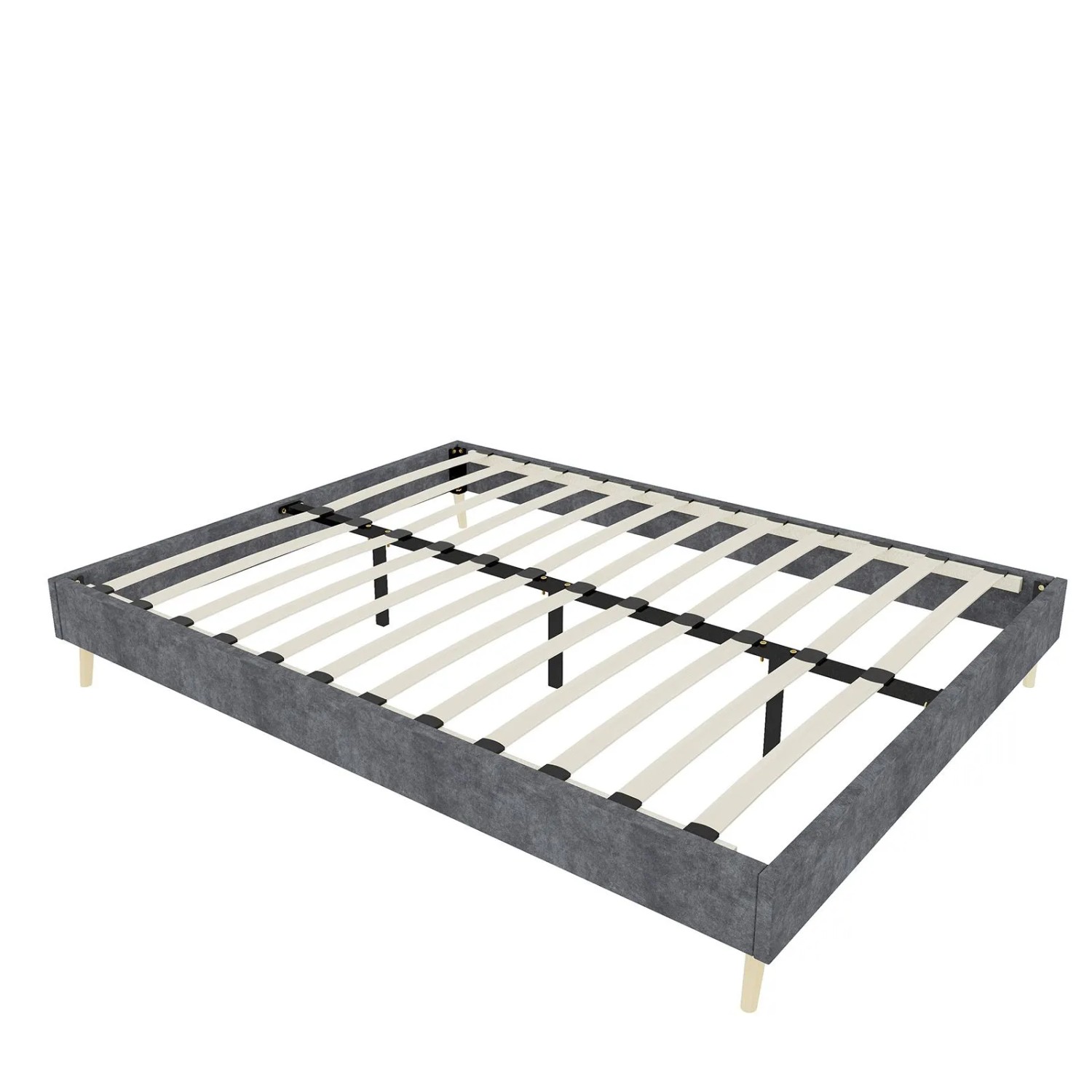 okwish Doppelbett 160x200cm mit Samt Schlafzimmer Grau ohne Matratze