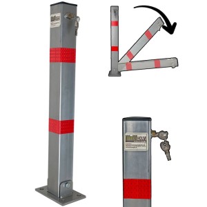 TRUTZHOLM Absperrpfosten, klappbar, mit roten Signalstreifen zur Parkplatzsperre.