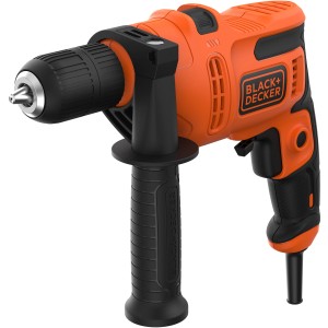 Orange-schwarze Black+Decker Schlagbohrmaschine BEH200K mit Zusatzhandgriff.