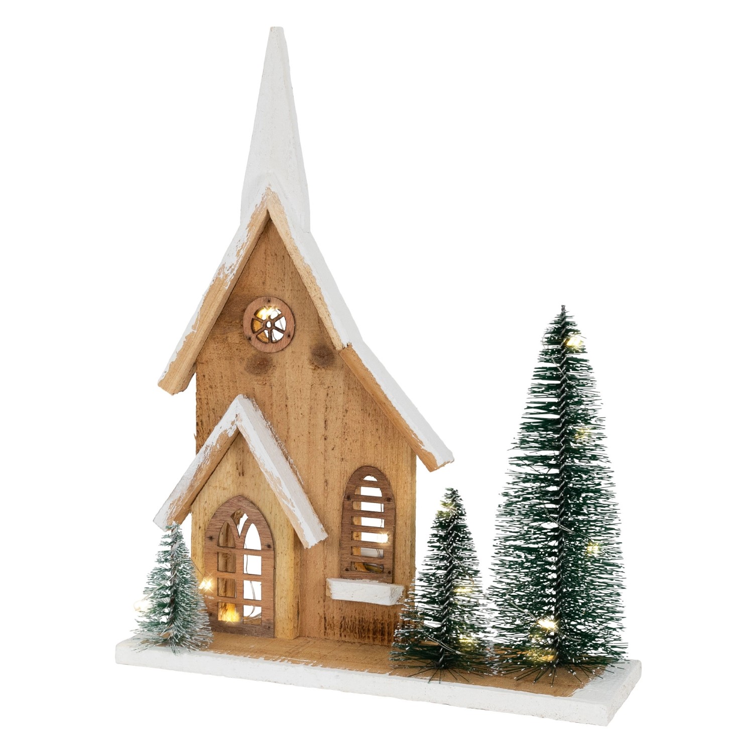 ECD Germany Holz-Weihnachtshaus mit LED-Beleuchtung Warmweiß 28x9x34cm