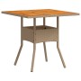 Beige vidaXL Garten-Essgruppe: Tisch mit Akazienholzplatte und Rattan-Gestell.