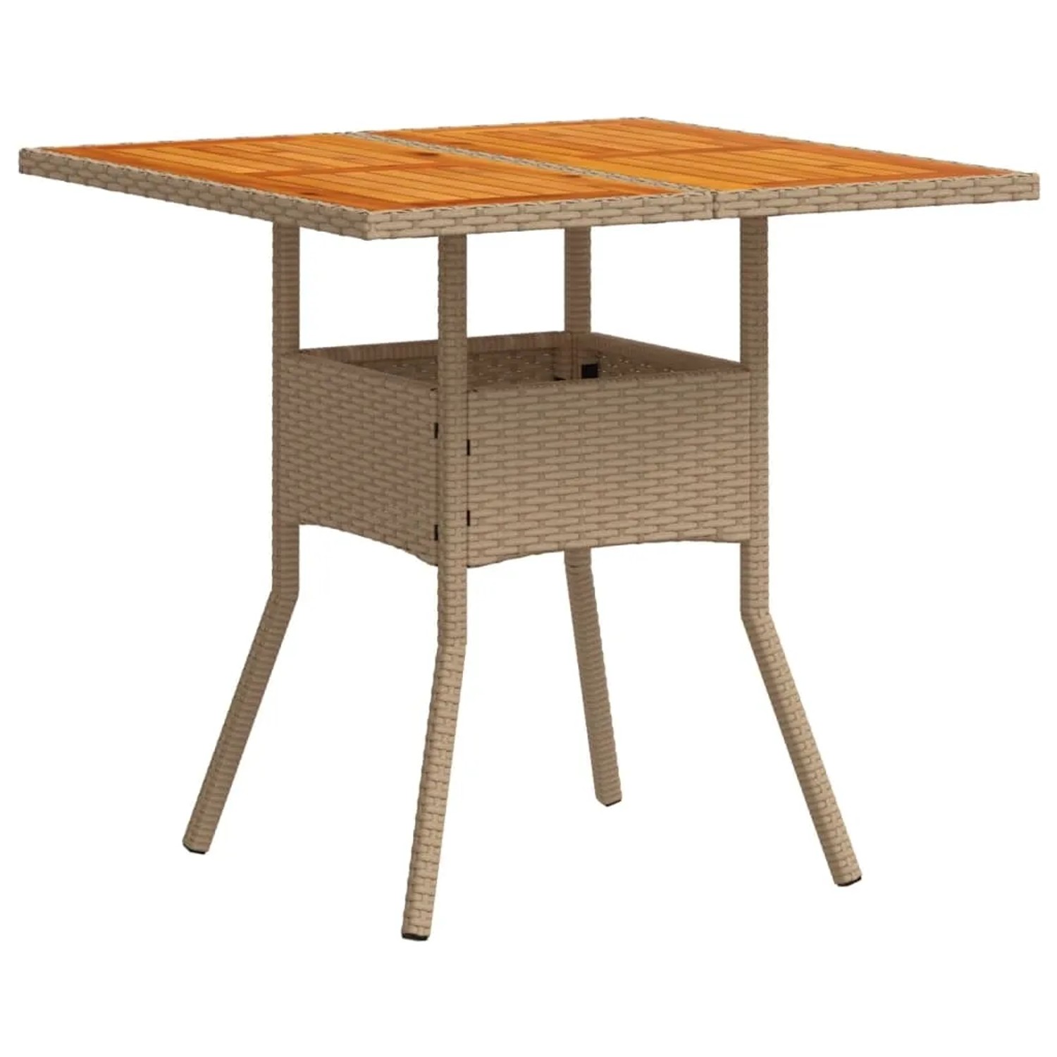 Beige vidaXL Garten-Essgruppe: Tisch mit Akazienholzplatte und Rattan-Gestell.