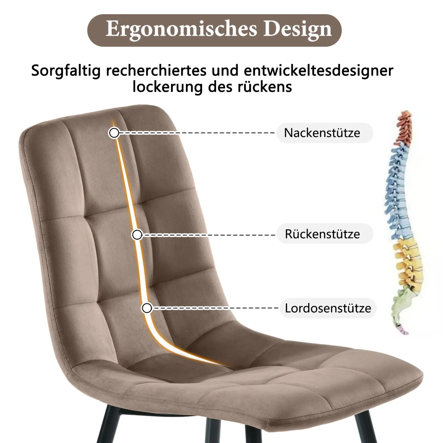 Merax Essgruppe 5-tlg mit 117x68cm Esstisch  4 Samtstühle Braun  Tischbeine Gold_6