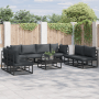Schwarzes 8-tlg. vidaXL Garten-Sofa-Set aus Aluminium mit Kissen für Terrasse und Garten.