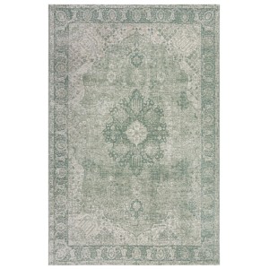 Grüner Vintageteppich Antique Vintage 155x230 cm. Perser-Design mit Medaillon, Used-Look. Für Wohnzimmer.