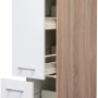 Flex-Well Apotheker-Hochschrank Florida, 30 cm, Weiß und Sonoma Eiche mit Auszügen und Ablagen.
