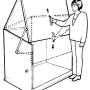 Skizze einer Trimetals Aufbewahrungsbox Storeguard, geöffnet, mit Bedienungsanleitung.