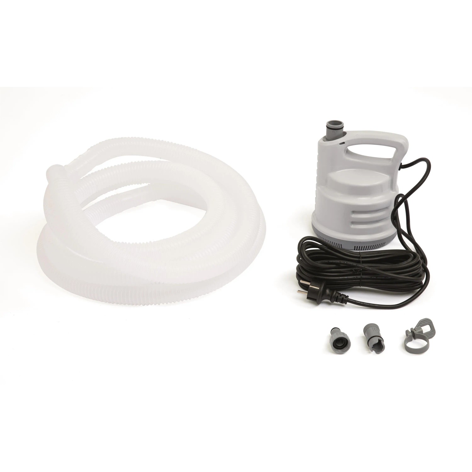 Bestway Flowclear Tauchpumpe (80W) mit Schlauch und Zubehör zum Abpumpen von Poolwasser.