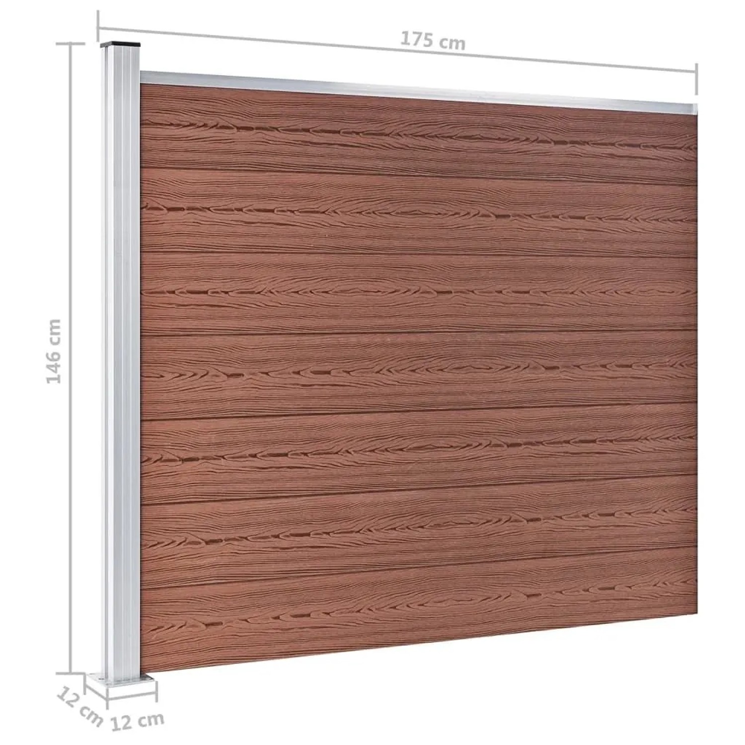 vidaXL Zaunelement Set, braun, 699x146cm, WPC Gartenzaun mit Holzmaserung und Aluminiumprofil.